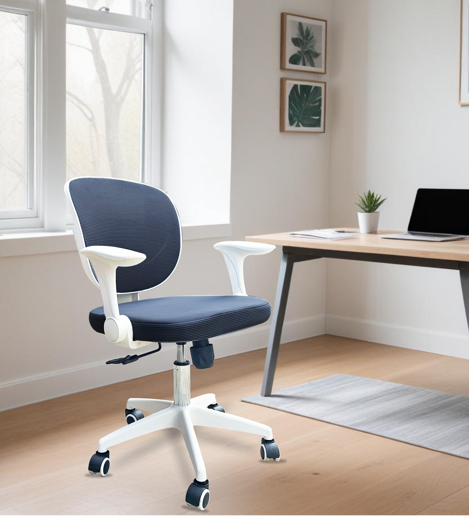 MEDALLION Medium Back Office Chair in White and Grey with 0 to 90 Degree Adjustable Handles