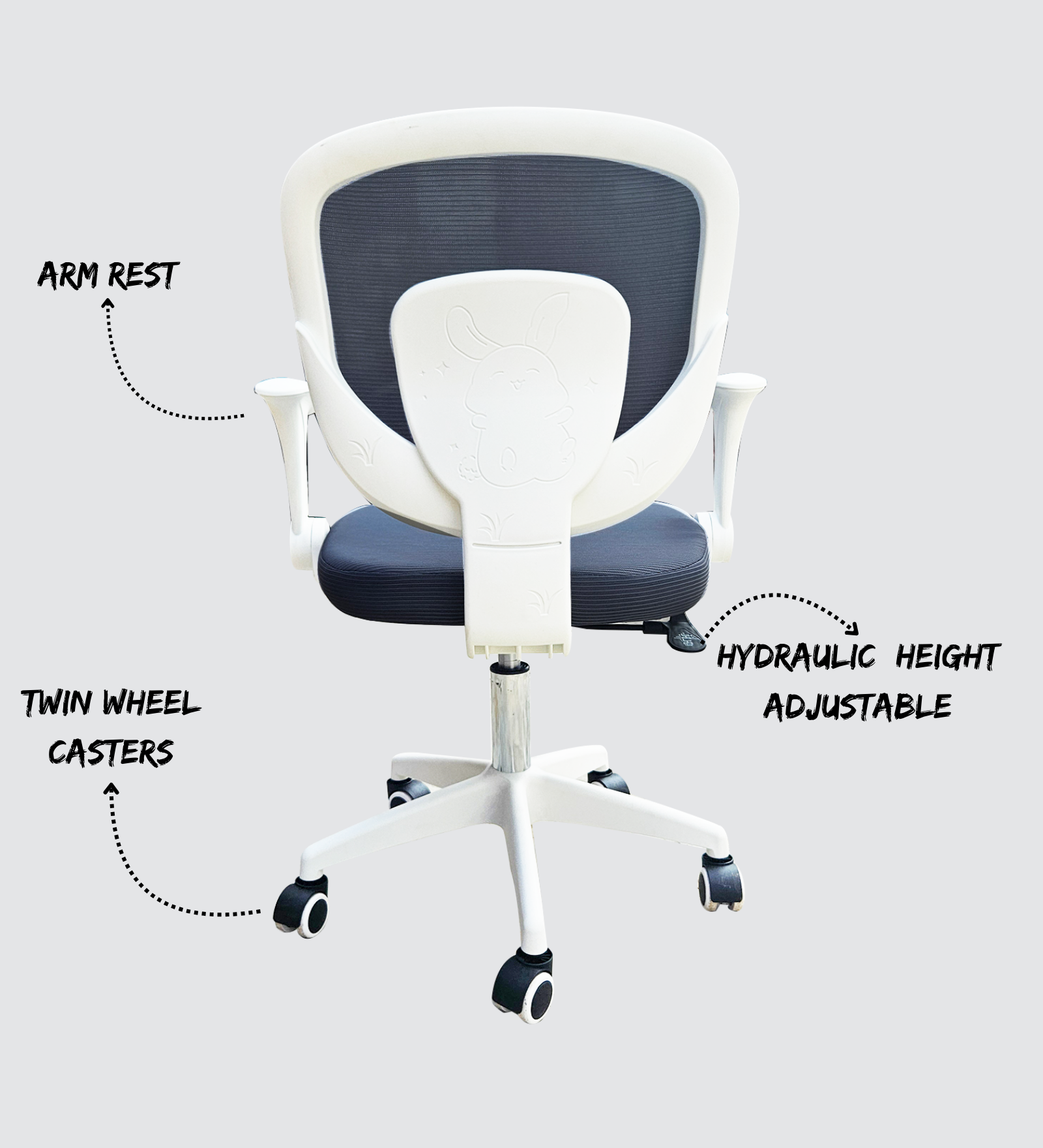 MEDALLION Medium Back Office Chair in White and Grey with 0 to 90 Degree Adjustable Handles