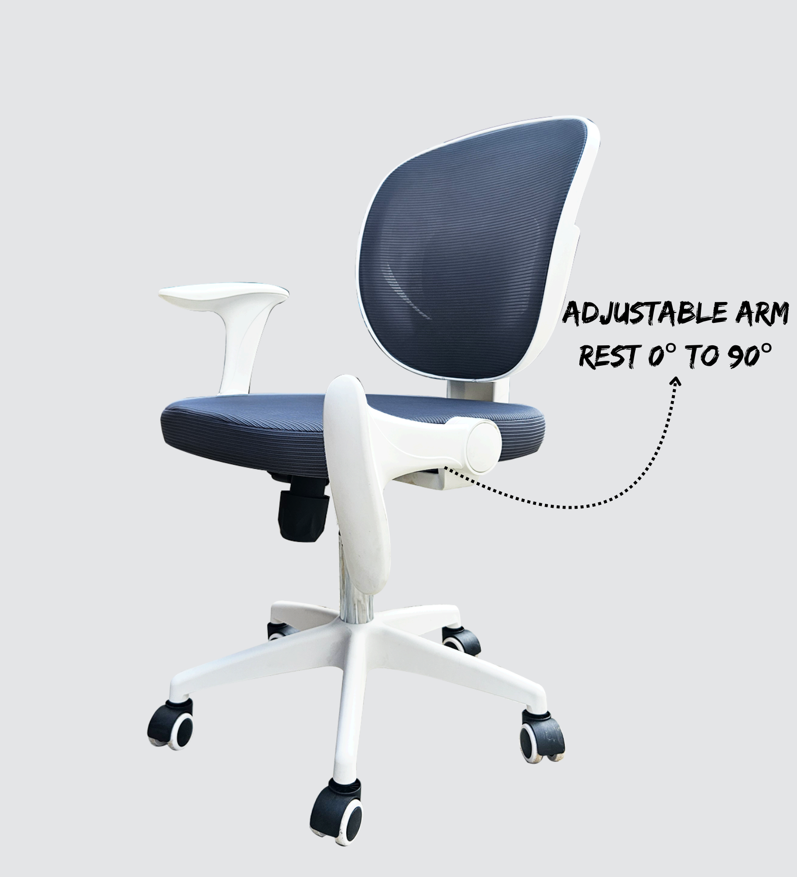 MEDALLION Medium Back Office Chair in White and Grey with 0 to 90 Degree Adjustable Handles